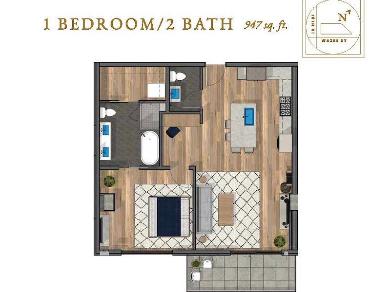 McGregor Square - Residences - 1 bedroom, 2 bathroom, 947 sq. ft. floor plan
