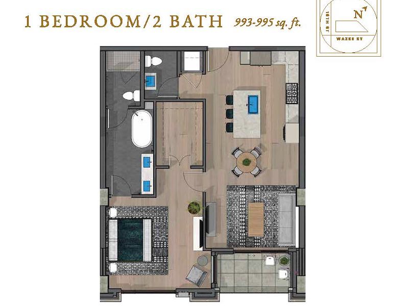 McGregor Square - Residences - 1 bedroom, 2 bathroom, 993-995 sq. ft. floor plan
