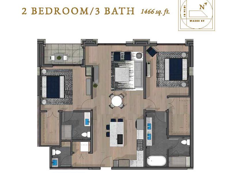McGregor Square - Residences - 2 bedroom, 3 bathroom, 1466 sq. ft. floor plan